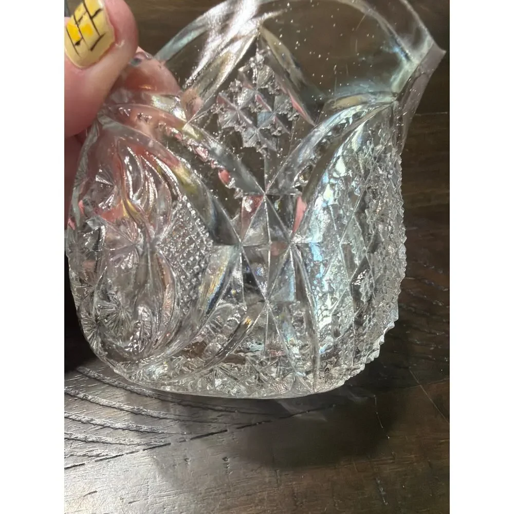 Antique ABP Cut Crystal Glass Creamer Hobstar Diamond Fan Scalloped Rim